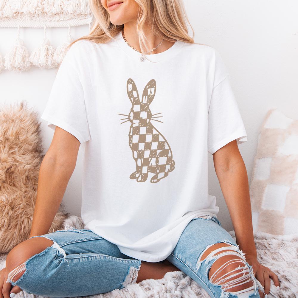 Checkered Grunge Easter Bunny PNG, Distressed Sublimation File - 300 DPI