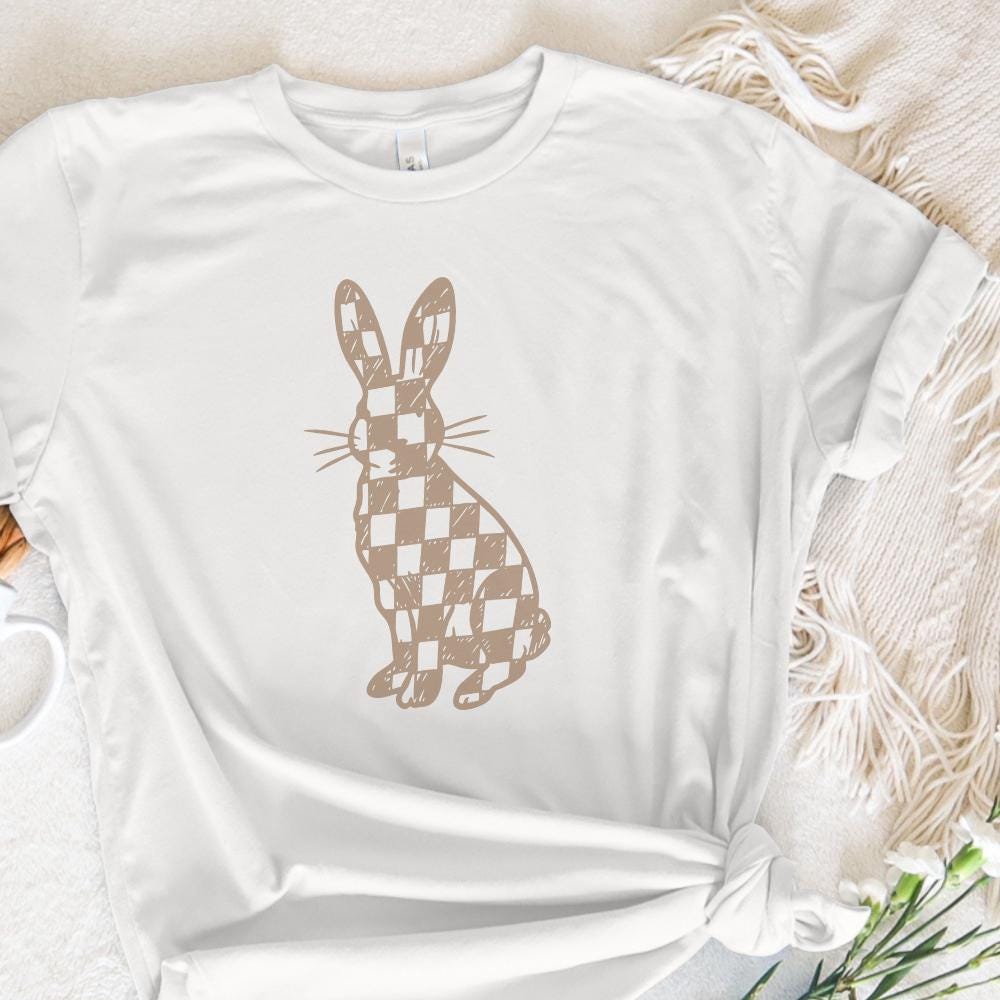 Checkered Grunge Easter Bunny PNG, Distressed Sublimation File - 300 DPI