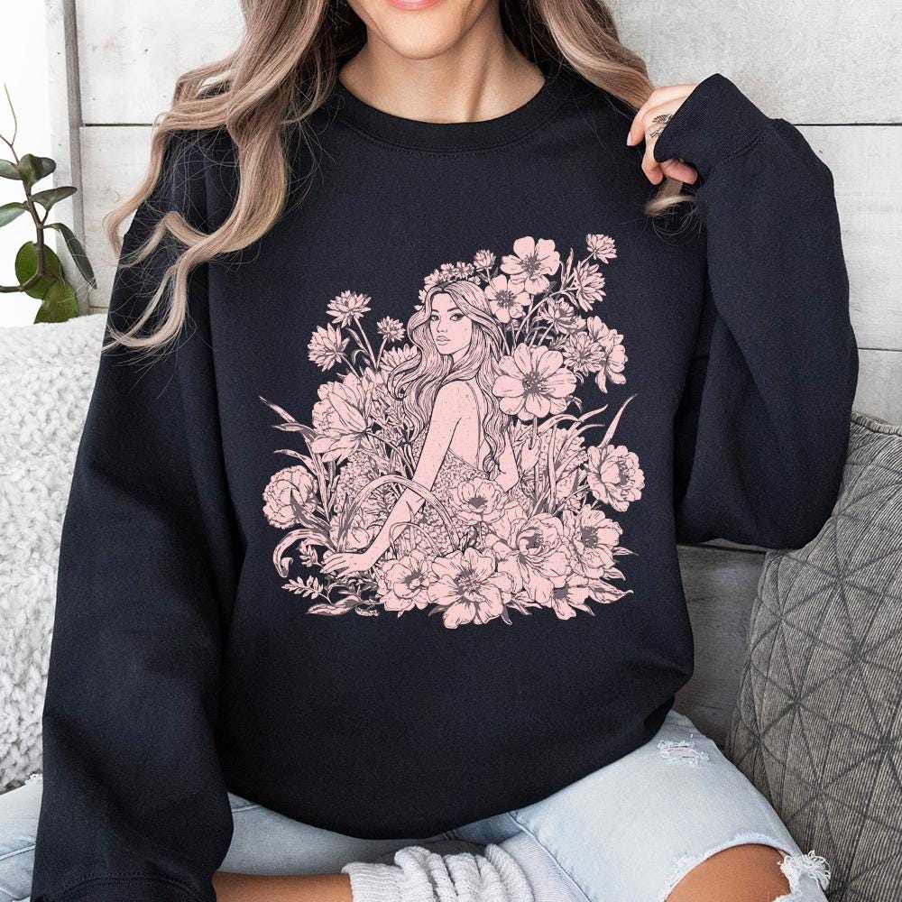 Floral Woman Portrait PNG, Elegant Feminine Illustration - 300 DPI Design