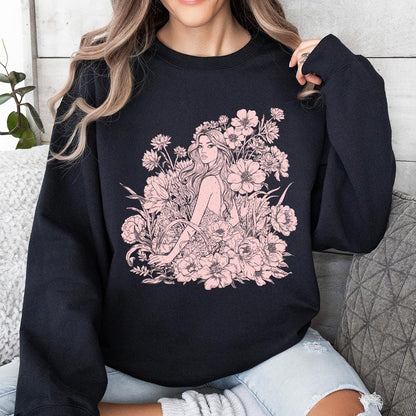 Floral Woman Portrait PNG, Elegant Feminine Illustration - 300 DPI Design