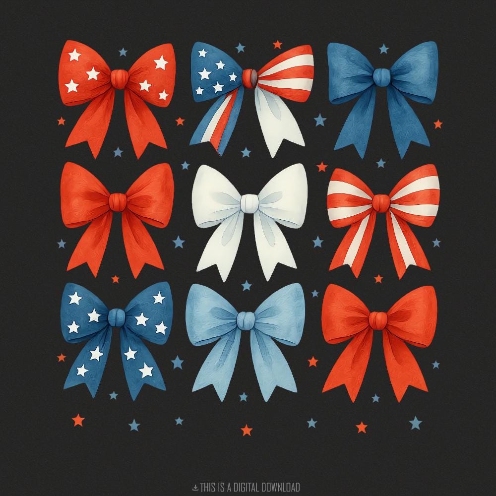 Patriotic Bow Clipart Bundle, Red White Blue Ribbon Bows - 300 DPI Design