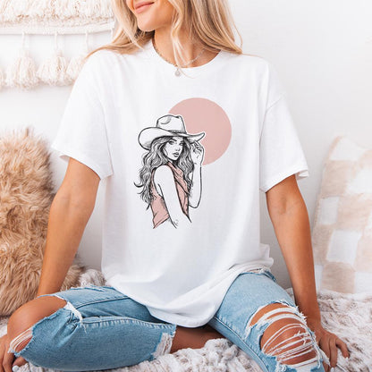 Cowgirl Portrait in Hat PNG, Feminine Western Fashion Art - 300 DPI