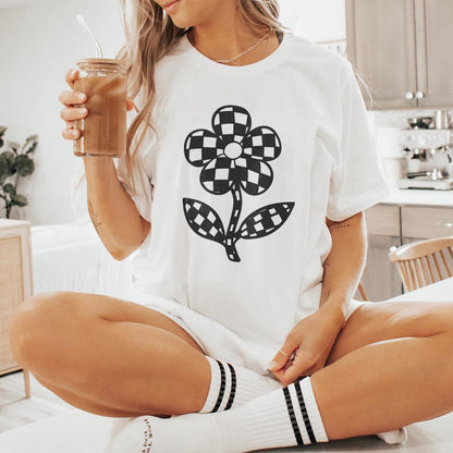 Checkered Flowers PNG, Checkerboard Boho Flower - 300 DPI Design for