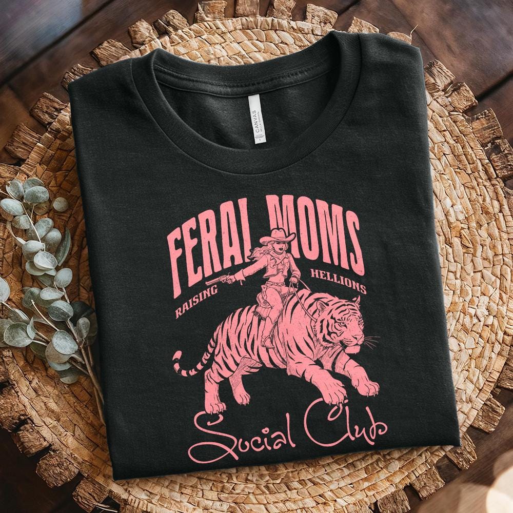 Feral Moms Social Club PNG, Vintage Cowboy - 300 DPI Design for T-Shirt