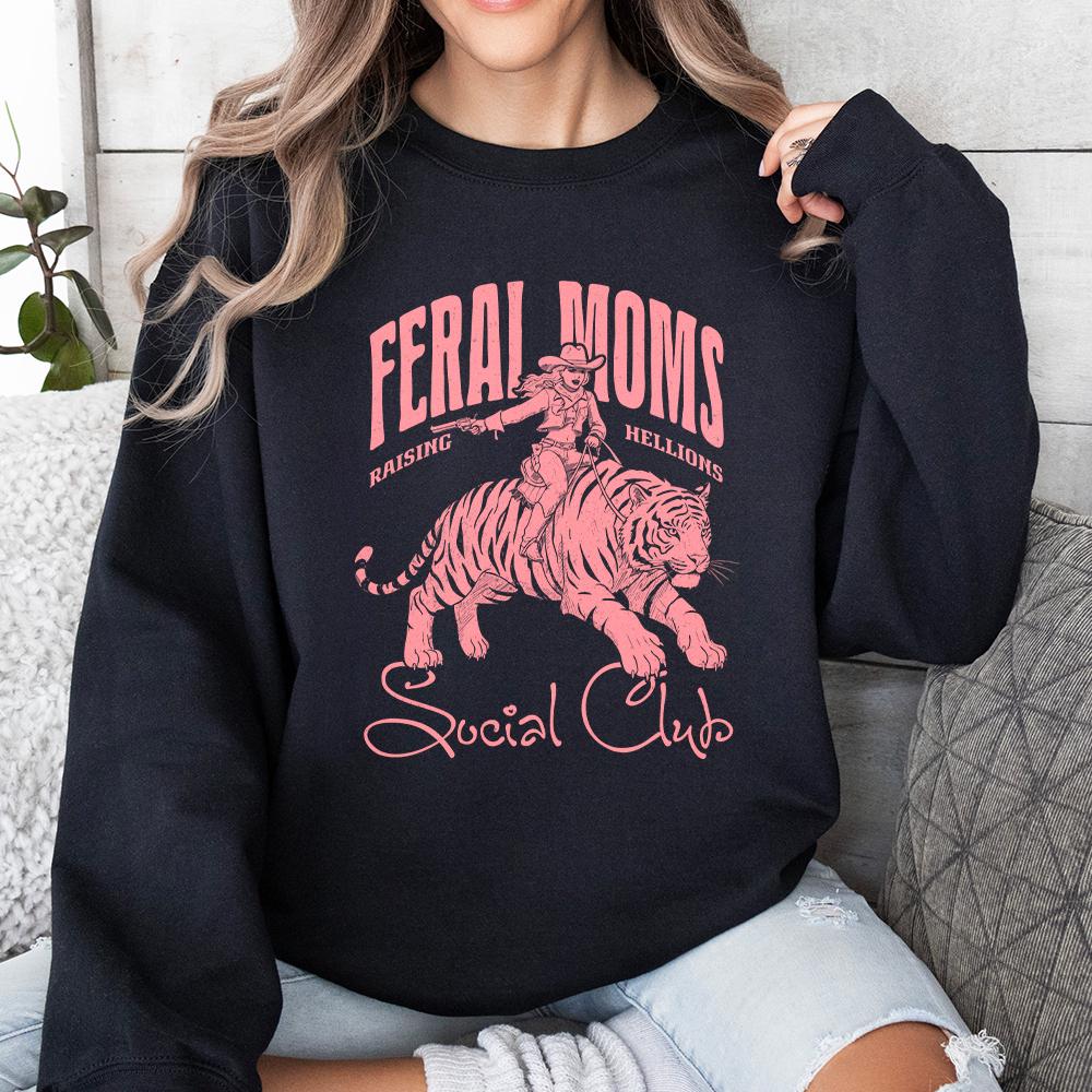 Feral Moms Social Club PNG, Vintage Cowboy - 300 DPI Design for T-Shirt
