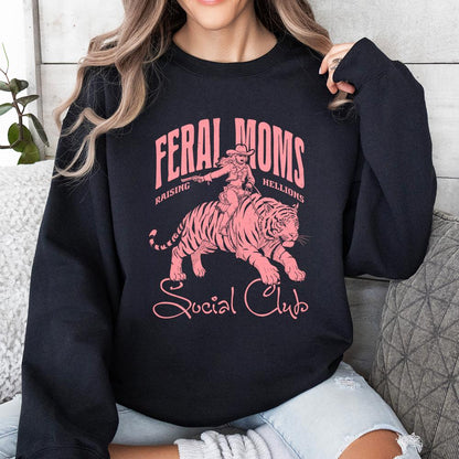 Feral Moms Social Club PNG, Vintage Cowboy - 300 DPI Design for T-Shirt