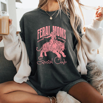 Feral Moms Social Club PNG, Vintage Cowboy - 300 DPI Design for T-Shirt