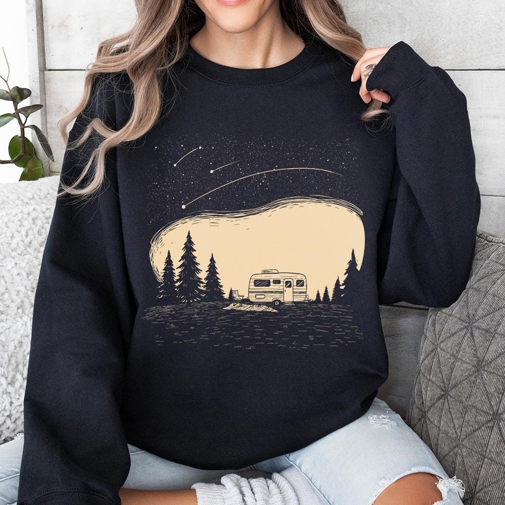 Camping Life PNG, Retro Camper Under Stars - 300 DPI Design for T-Shirt