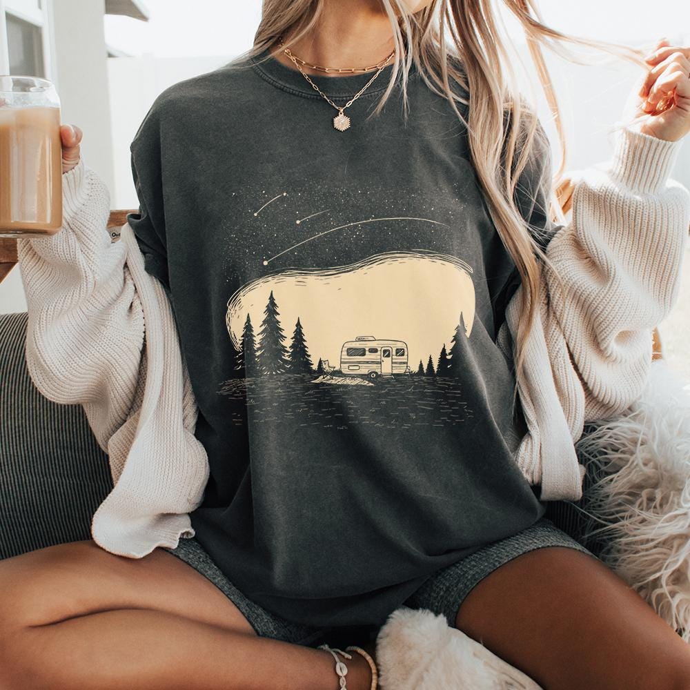 Camping Life PNG, Retro Camper Under Stars - 300 DPI Design for T-Shirt