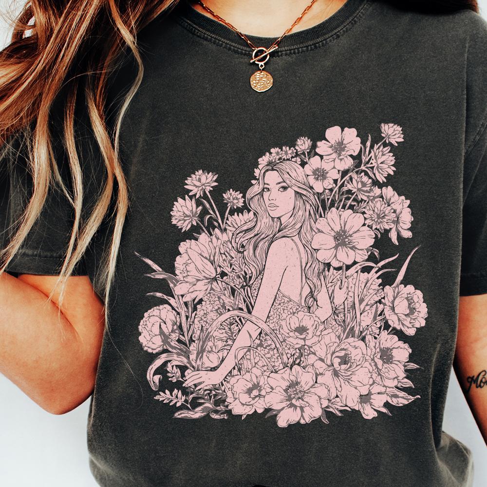 Floral Woman Portrait PNG, Elegant Feminine Illustration - 300 DPI Design