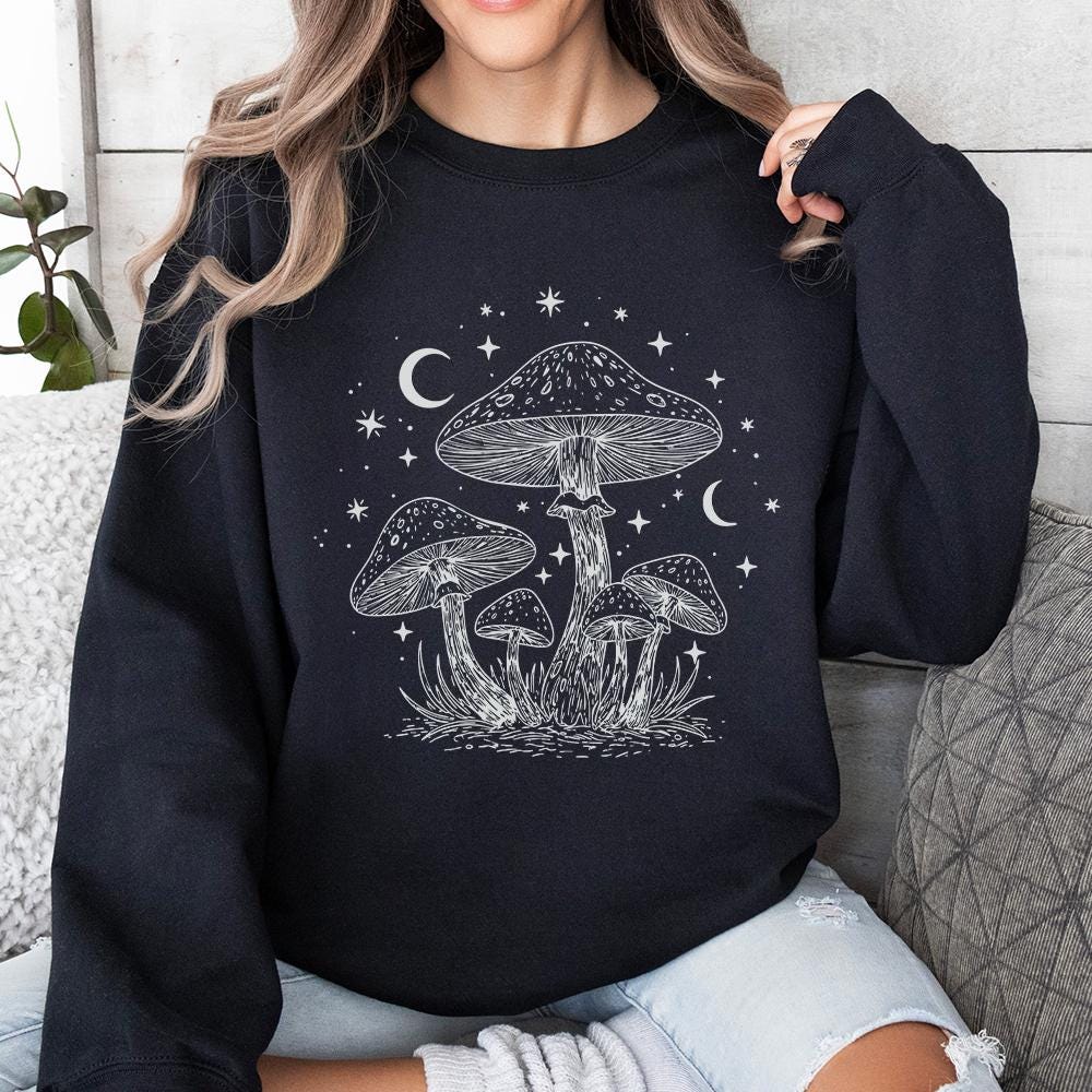 Mushroom and Moon PNG, Mystical Toadstool Night Scene - 300 DPI Design