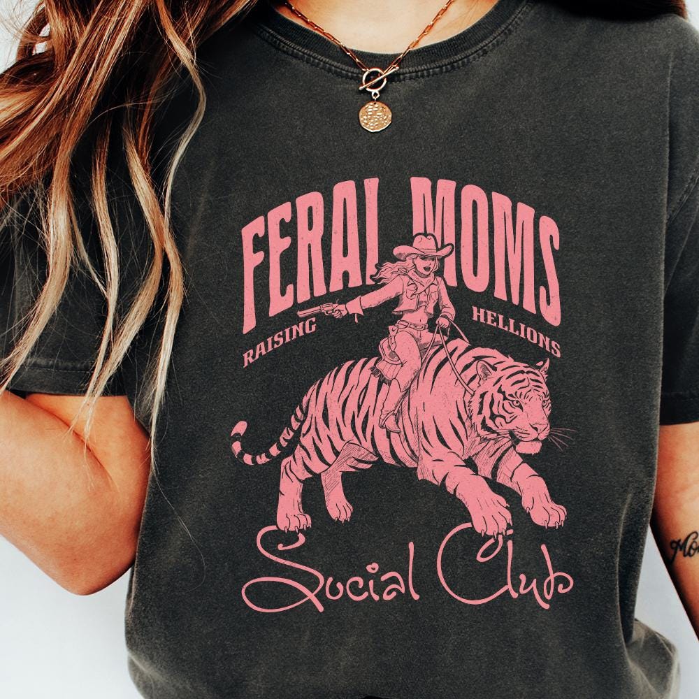 Feral Moms Social Club PNG, Vintage Cowboy - 300 DPI Design for T-Shirt