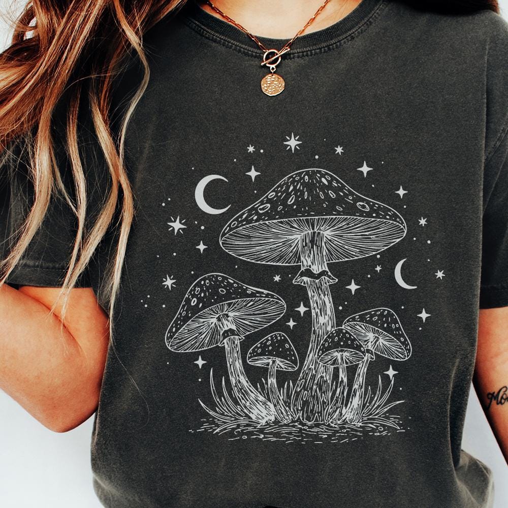 Mushroom and Moon PNG, Mystical Toadstool Night Scene - 300 DPI Design