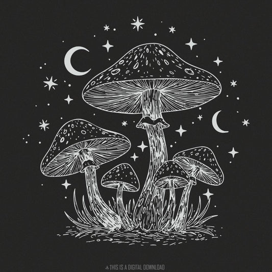 Mushroom and Moon PNG, Mystical Toadstool Night Scene - 300 DPI Design