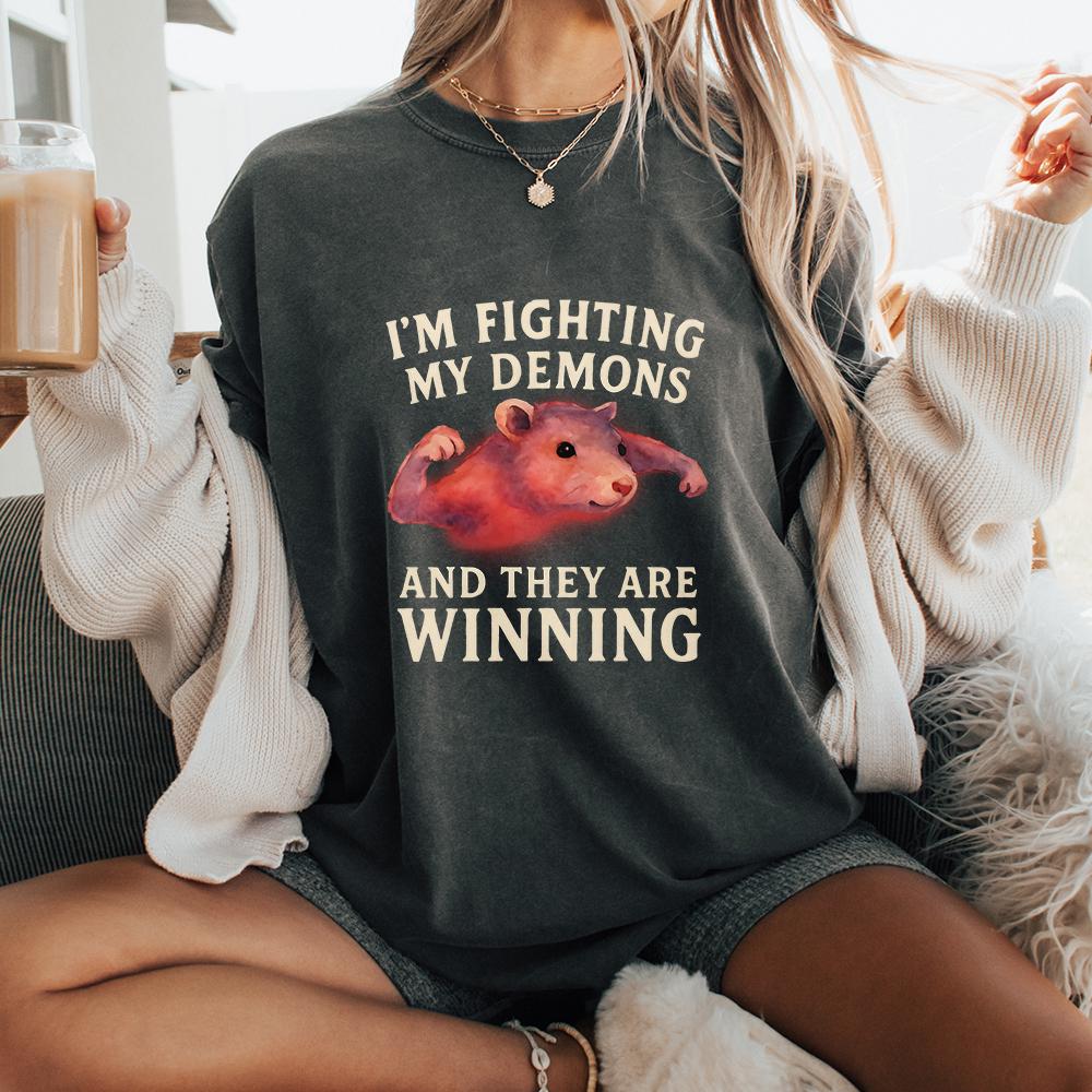 I'm Fighting My Demons And They Are Winning png, Funny Raccoon Shirt -