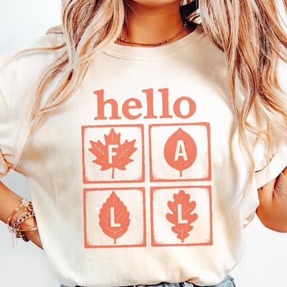 Hello Fall PNG, Autumn Leaves PNG - 300 DPI Design for T-Shirt