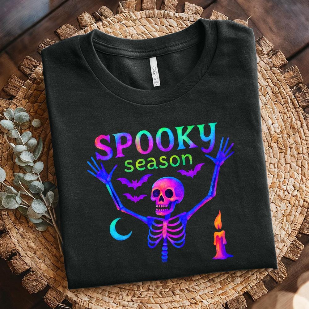 Spooky Season Skeleton PNG, Neon Halloween Bones - 300 DPI Design for