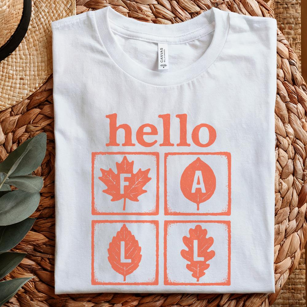 Hello Fall PNG, Autumn Leaves PNG - 300 DPI Design for T-Shirt