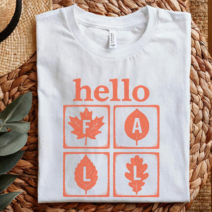 Hello Fall PNG, Autumn Leaves PNG - 300 DPI Design for T-Shirt