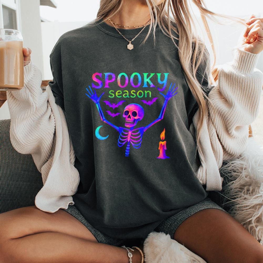 Spooky Season Skeleton PNG, Neon Halloween Bones - 300 DPI Design for