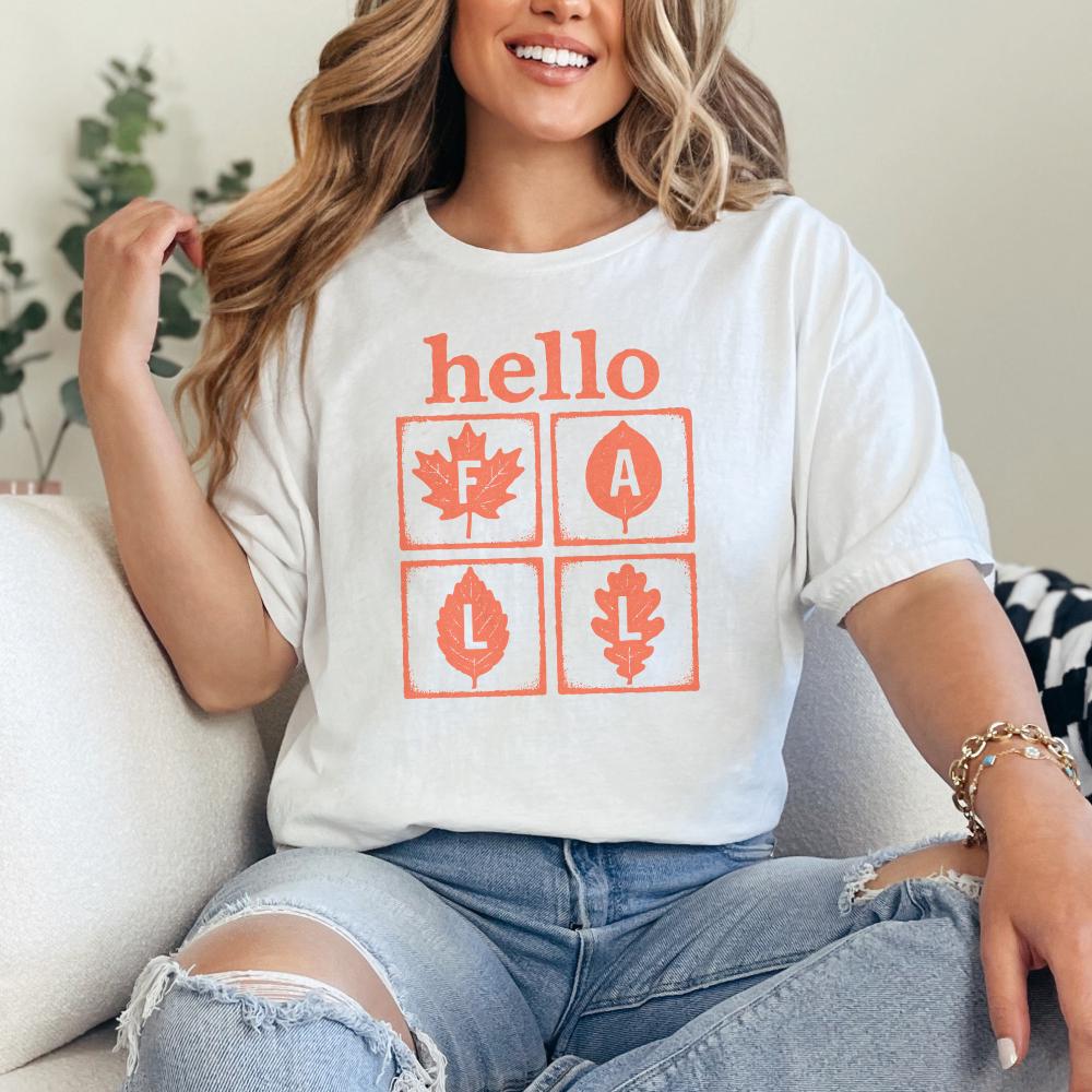 Hello Fall PNG, Autumn Leaves PNG - 300 DPI Design for T-Shirt