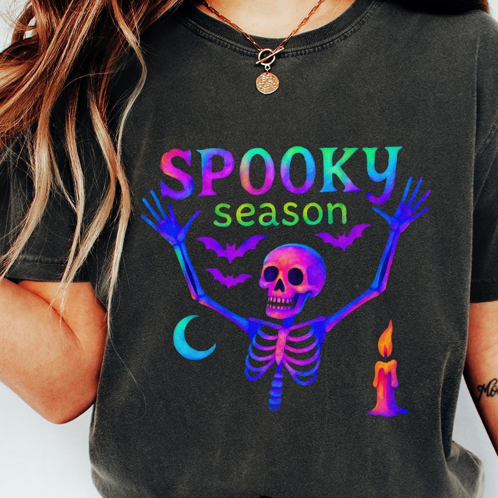 Spooky Season Skeleton PNG, Neon Halloween Bones - 300 DPI Design for