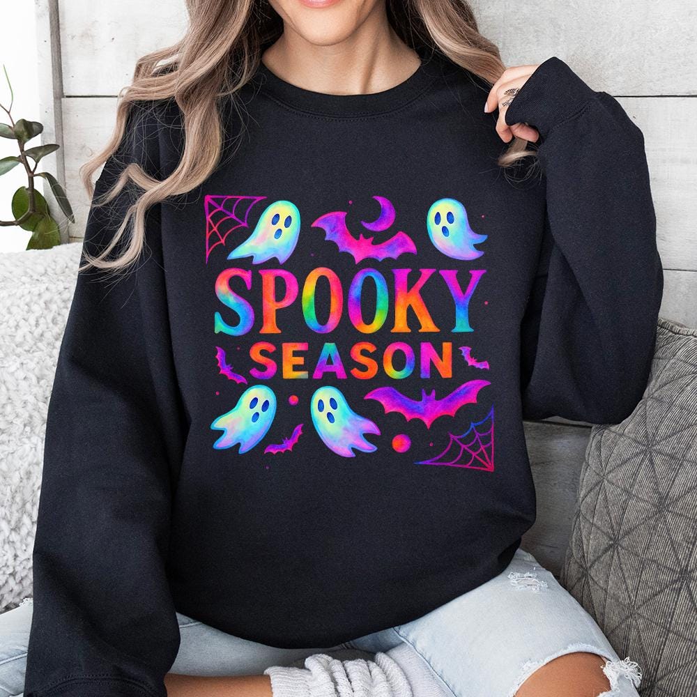 Spooky Season PNG, Neon Halloween Ghost - 300 DPI Design for T-Shirt