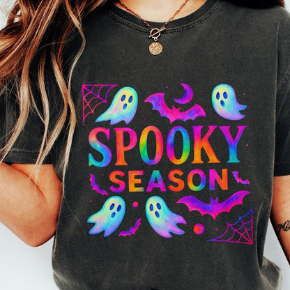 Spooky Season PNG, Neon Halloween Ghost - 300 DPI Design for T-Shirt