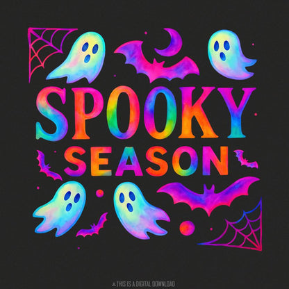 Spooky Season PNG, Neon Halloween Ghost - 300 DPI Design for T-Shirt