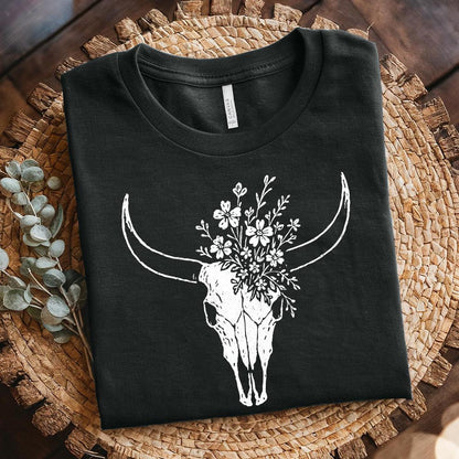 Boho Cow Skull with Wildflowers PNG Art, Western Floral Skull PNG - 300