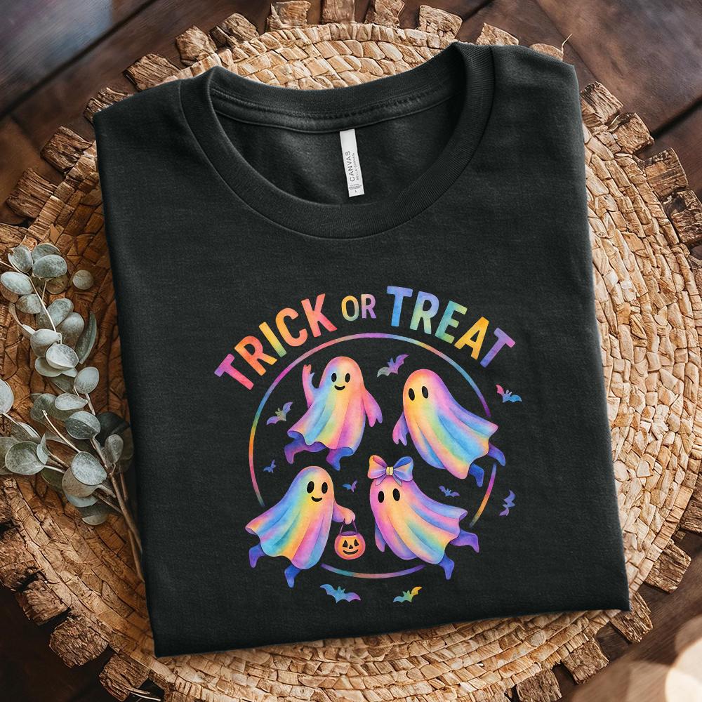 Trick Or Treat PNG, Cute Rainbow Ghost Halloween PNG - 300 DPI Design for