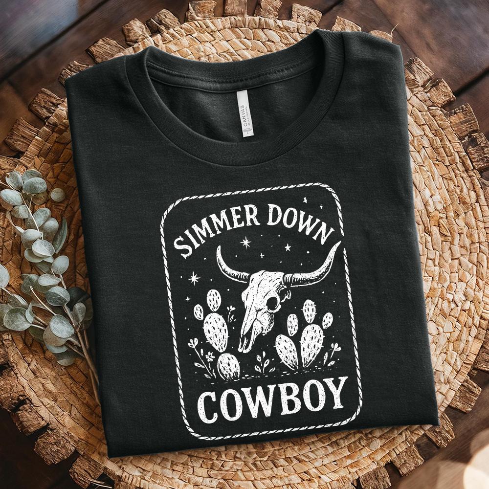 Simmer Down Cowboy PNG, Western Skull PNG - 300 DPI Design for T-Shirt