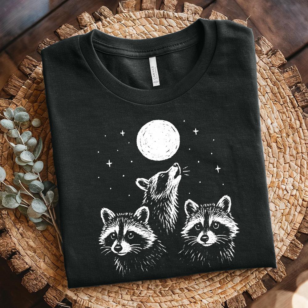 Moonlit Raccoon Trio PNG, Woodland Animal PNG - 300 DPI Design for T-Shirt