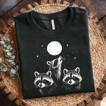 Moonlit Raccoon Trio PNG, Woodland Animal PNG - 300 DPI Design for T-Shirt