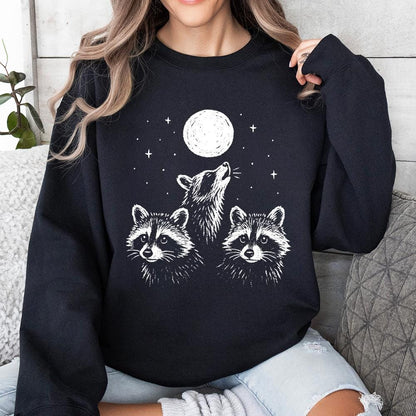 Moonlit Raccoon Trio PNG, Woodland Animal PNG - 300 DPI Design for T-Shirt