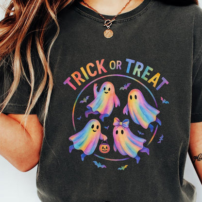 Trick Or Treat PNG, Cute Rainbow Ghost Halloween PNG - 300 DPI Design for