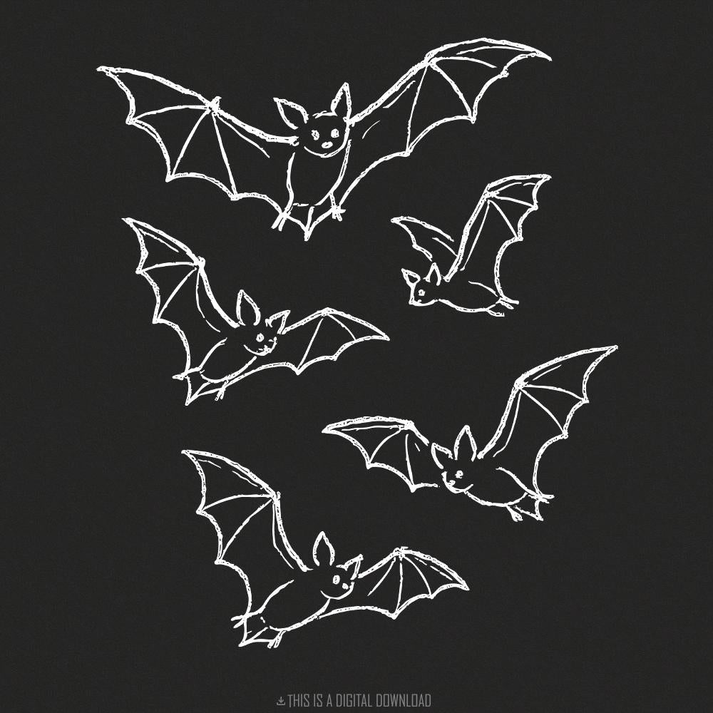 Cute Chalk Bat Halloween PNG Clipart, Spooky Flying Bats Chalkboard Art -