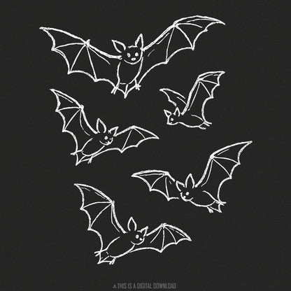 Cute Chalk Bat Halloween PNG Clipart, Spooky Flying Bats Chalkboard Art -