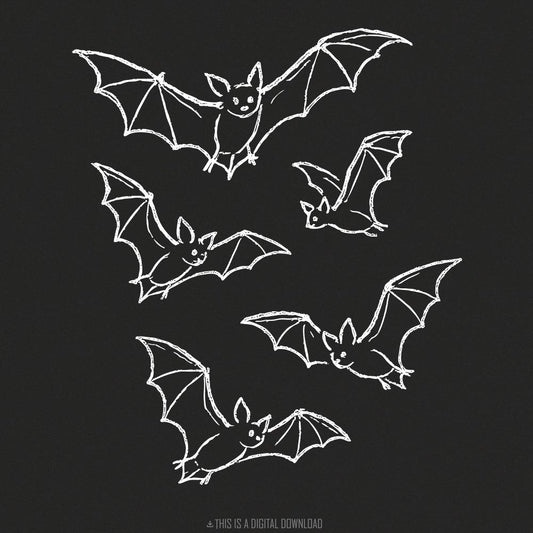 Cute Chalk Bat Halloween PNG Clipart, Spooky Flying Bats Chalkboard Art -