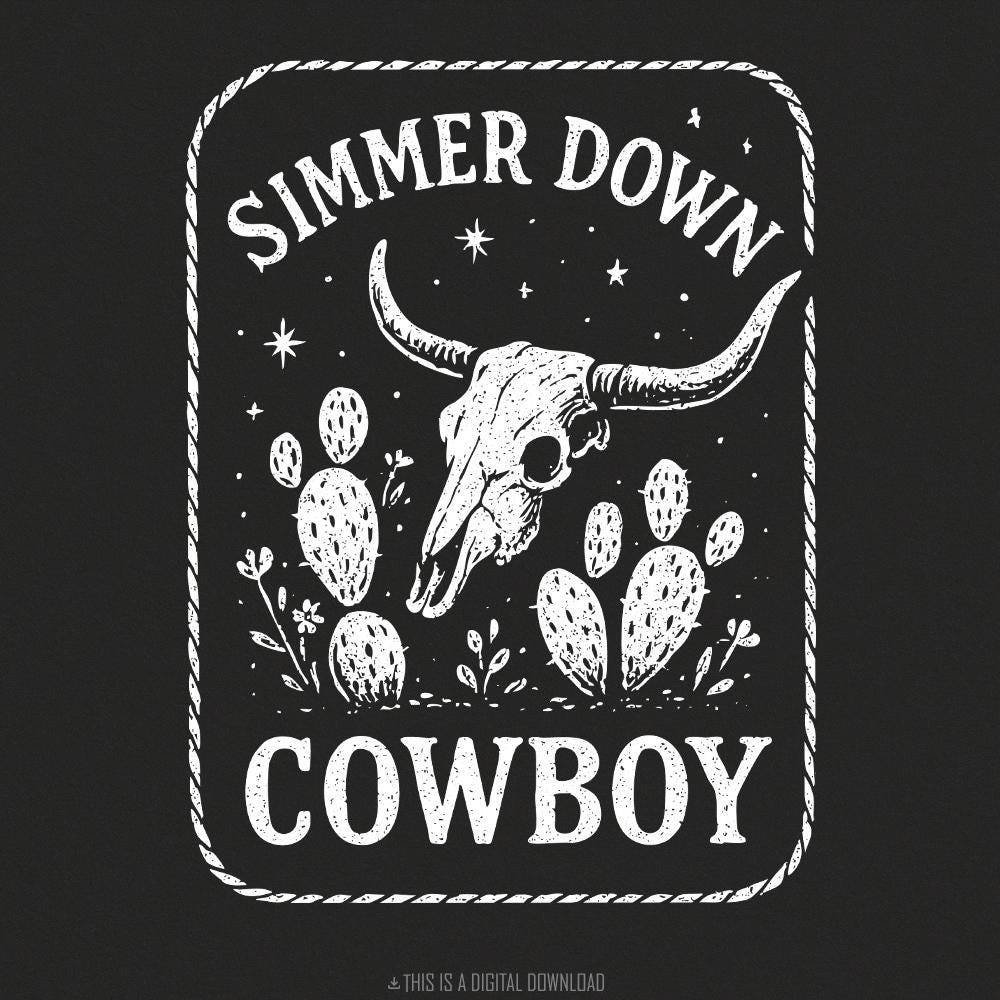 Simmer Down Cowboy PNG, Western Skull PNG - 300 DPI Design for T-Shirt