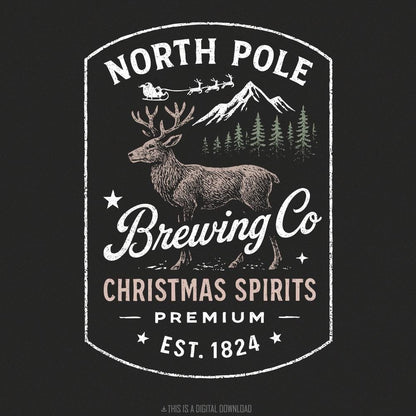 North Pole Brewing Co Christmas Spirits Premium PNG, Vintage Holiday