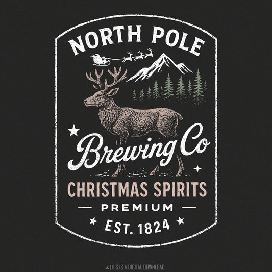 North Pole Brewing Co Christmas Spirits Premium PNG, Vintage Holiday
