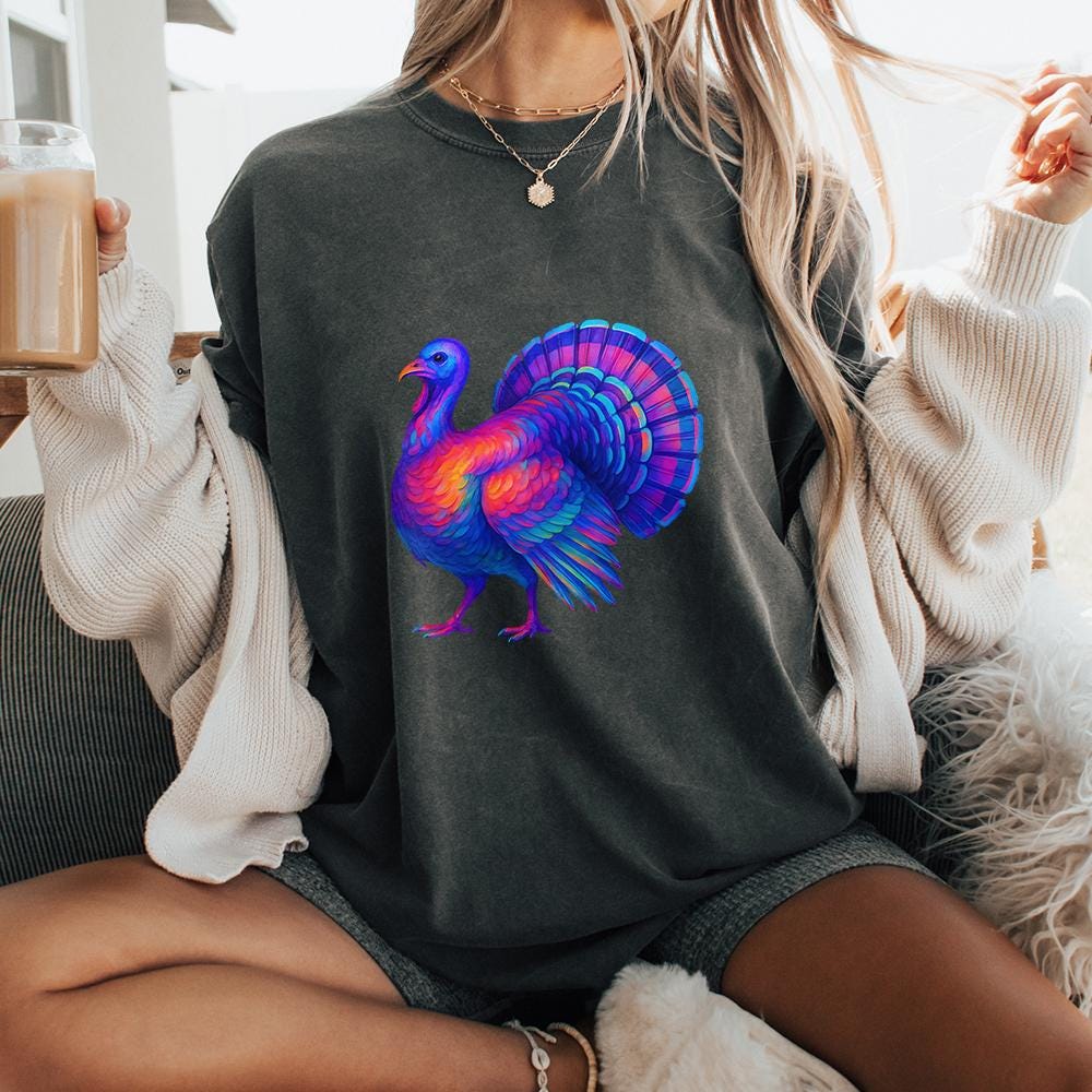 Turkey PNG, Vibrant Rainbow Turkey Sublimation - 300 DPI Design for T-Shirt