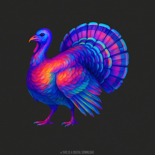 Turkey PNG, Vibrant Rainbow Turkey Sublimation - 300 DPI Design for T-Shirt