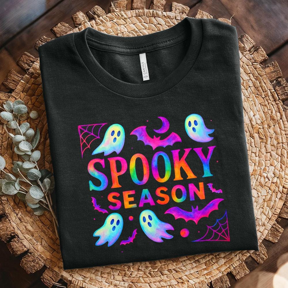 Spooky Season PNG, Neon Halloween Ghost - 300 DPI Design for T-Shirt