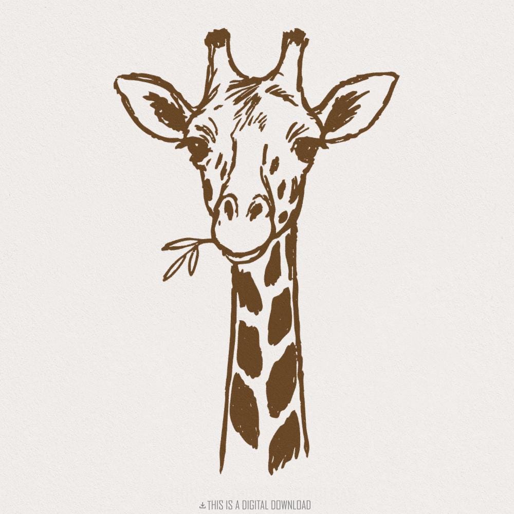 Giraffe With Leaf PNG • Hand Drawn Giraffe Digital Art PNG Download •