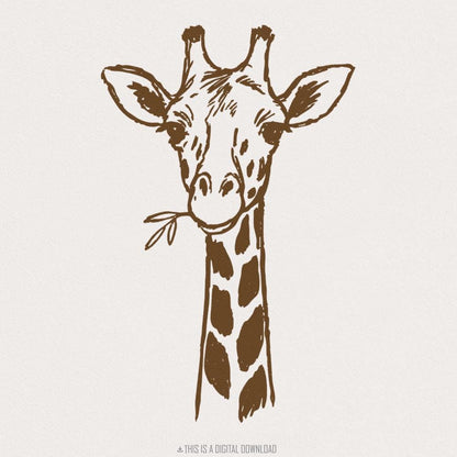 Giraffe With Leaf PNG • Hand Drawn Giraffe Digital Art PNG Download •