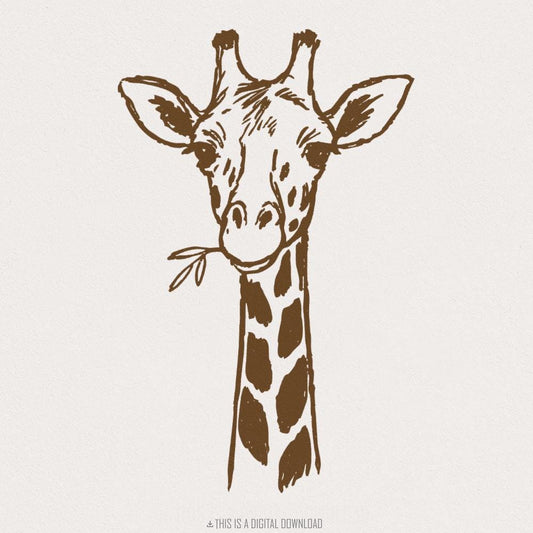 Giraffe With Leaf PNG • Hand Drawn Giraffe Digital Art PNG Download •