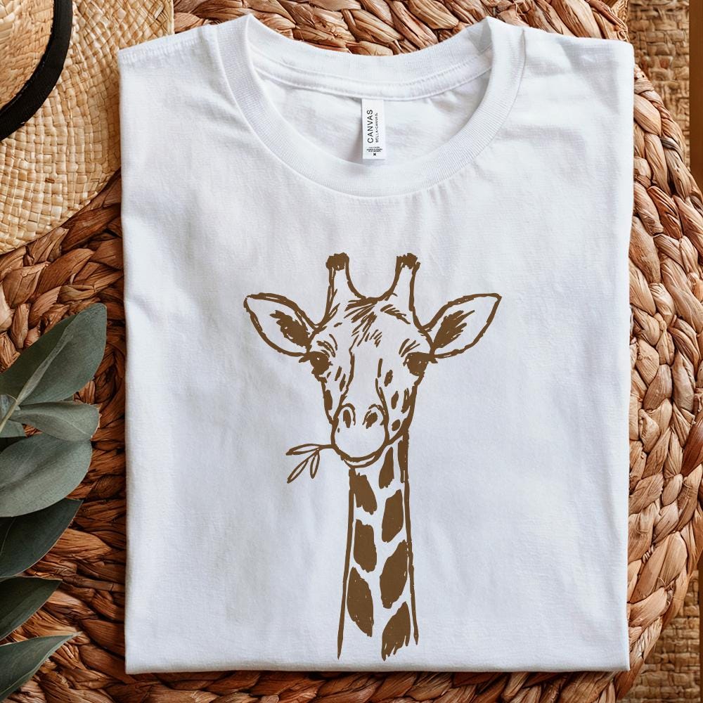 Giraffe With Leaf PNG • Hand Drawn Giraffe Digital Art PNG Download •