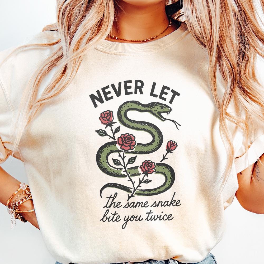 Never Let The Same Snake Bite You Twice PNG, Retro Snake And Rose Design
